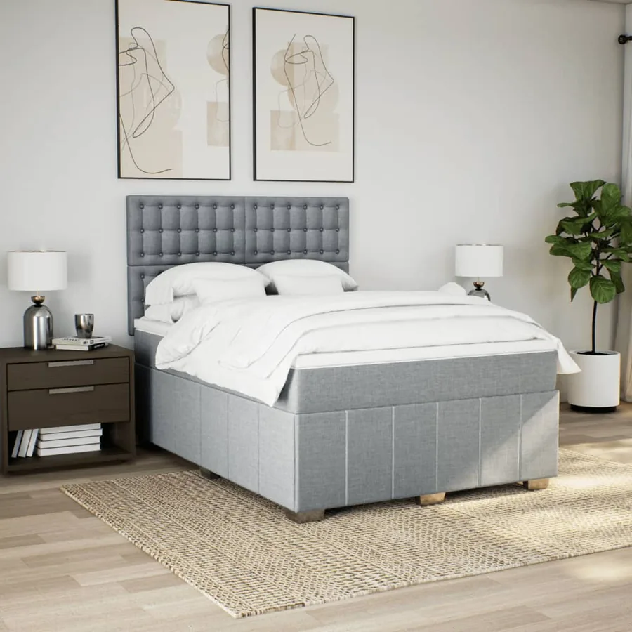 Sommier à lattes de lit avec matelas Gris clair 140x190cm Tissu - 5