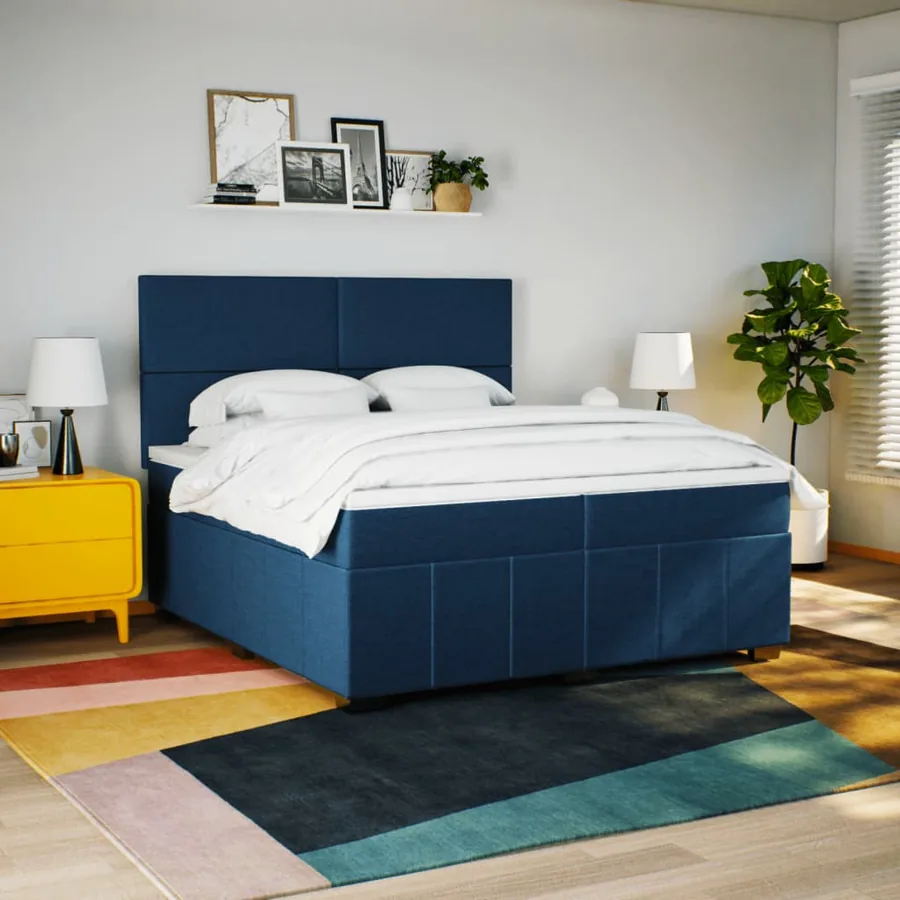 Sommier à lattes de lit avec matelas Bleu 200x200 cm Tissu - 5