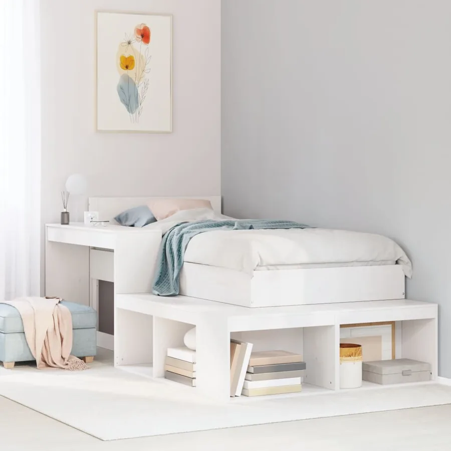Table de chevet avec bureau Blanc 232 x 122 x 75 cm Bois massif Pin