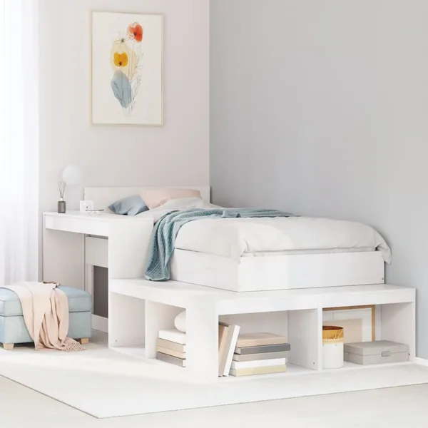 Table de chevet avec bureau Blanc 232 x 122 x 75 cm Bois massif Pin