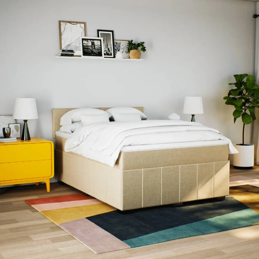 Sommier à lattes de lit avec matelas Crème 140x200 cm Tissu - 3