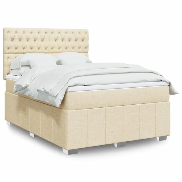 Sommier à lattes de lit avec matelas Crème 140x200 cm Tissu