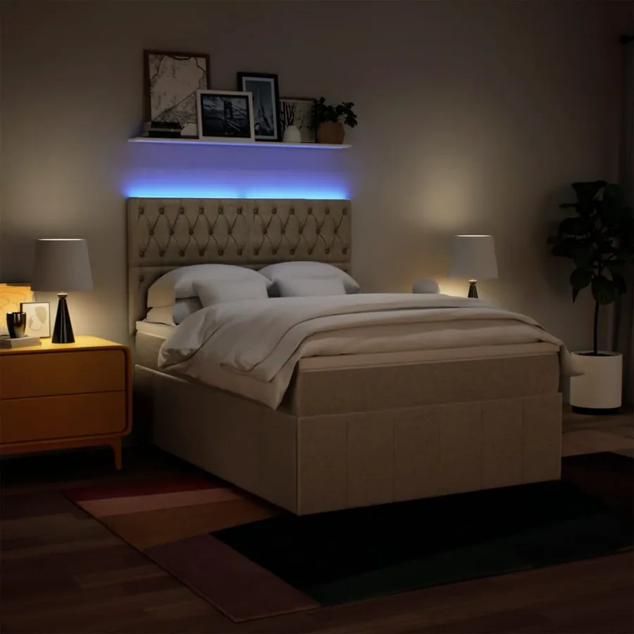 Sommier à lattes de lit avec matelas Crème 140x200 cm Tissu - 4