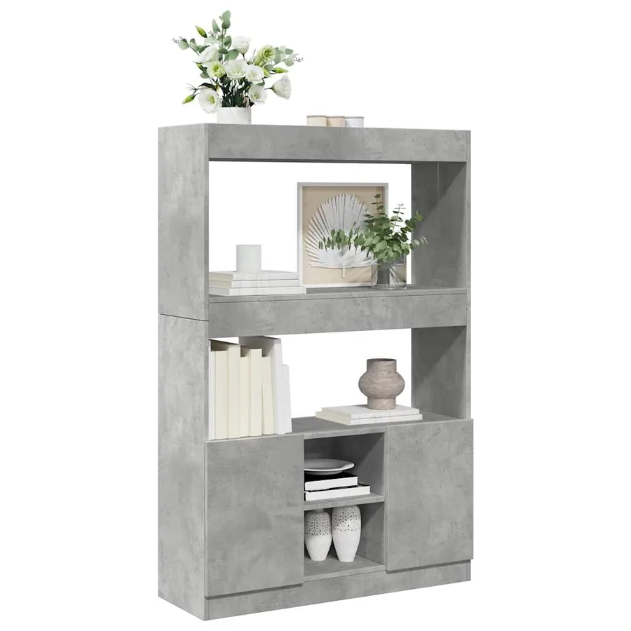 Buffet haut gris béton 92x33x140 cm bois d'ingénierie - 4