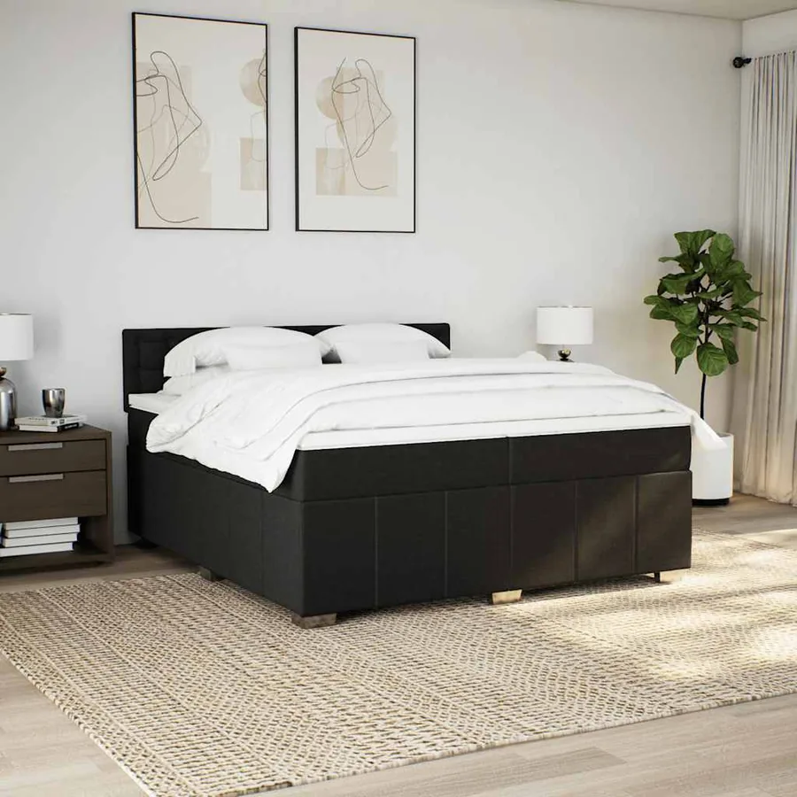 Sommier à lattes de lit avec matelas Noir 200x200 cm Tissu - 4