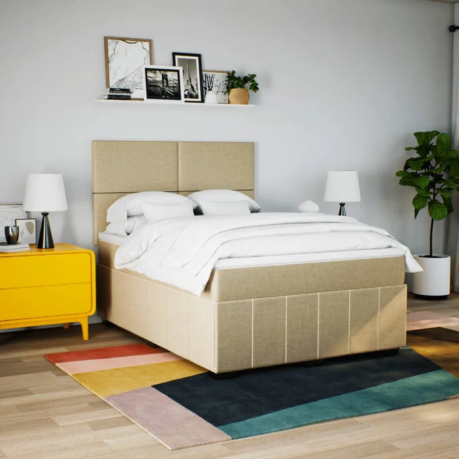 Sommier à lattes de lit avec matelas Crème 140x190 cm Tissu - 5