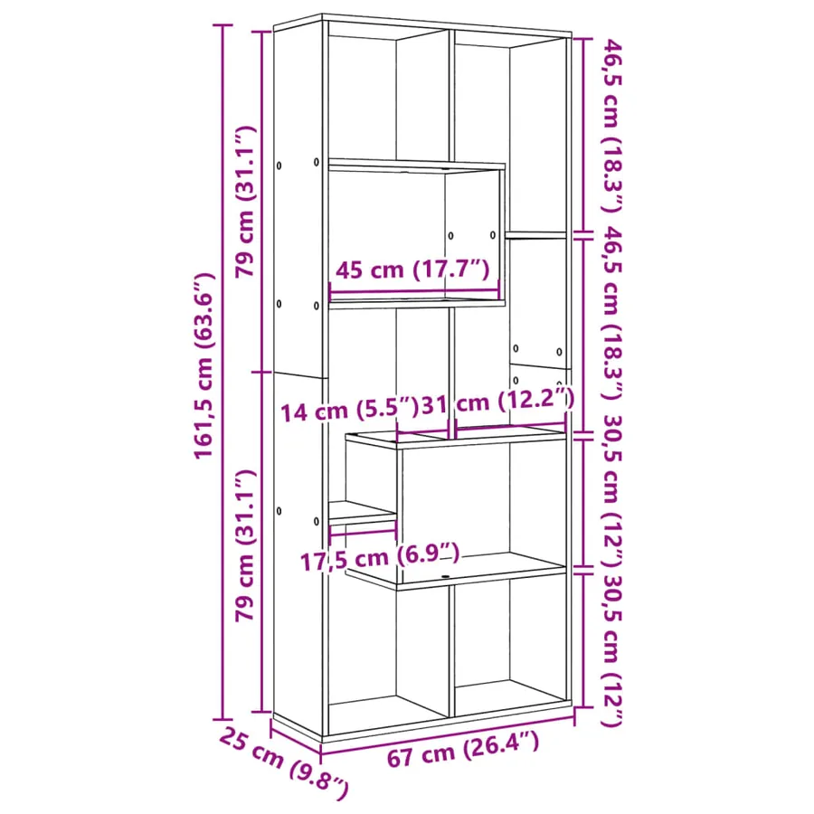Étagère séparatrice de pièce chêne fumé 67x25x161,5 cm - 11