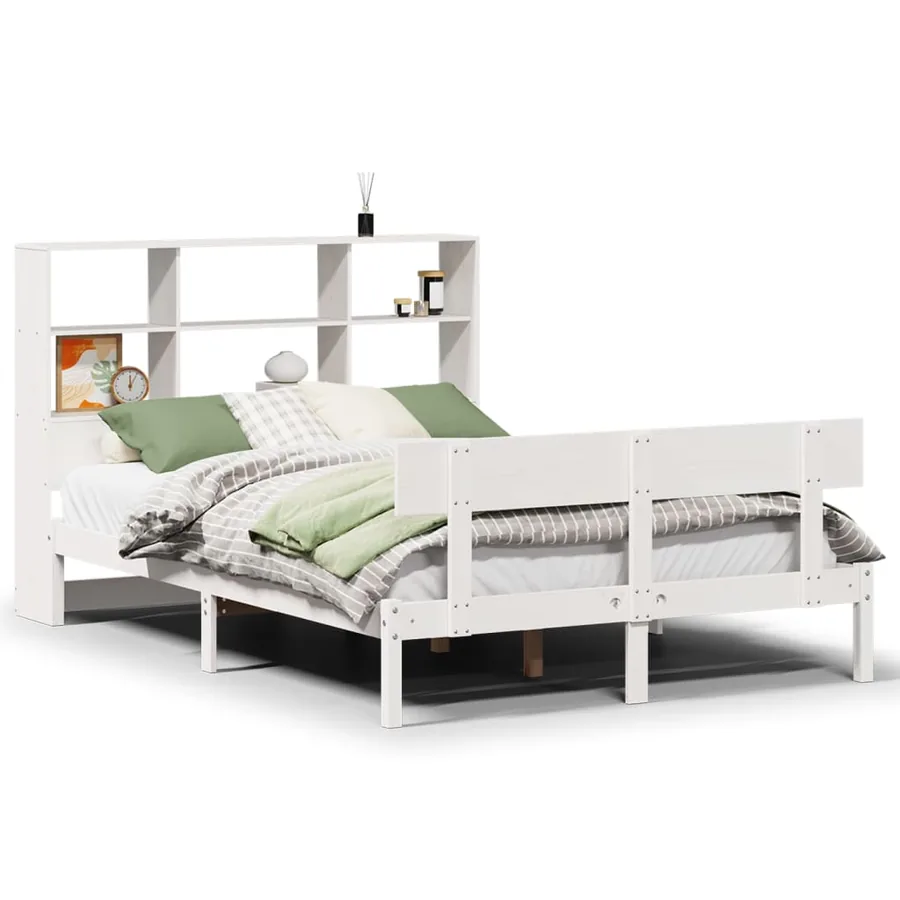 Lit bibliothèque sans matelas blanc 140x200 cm bois pin massif - 2