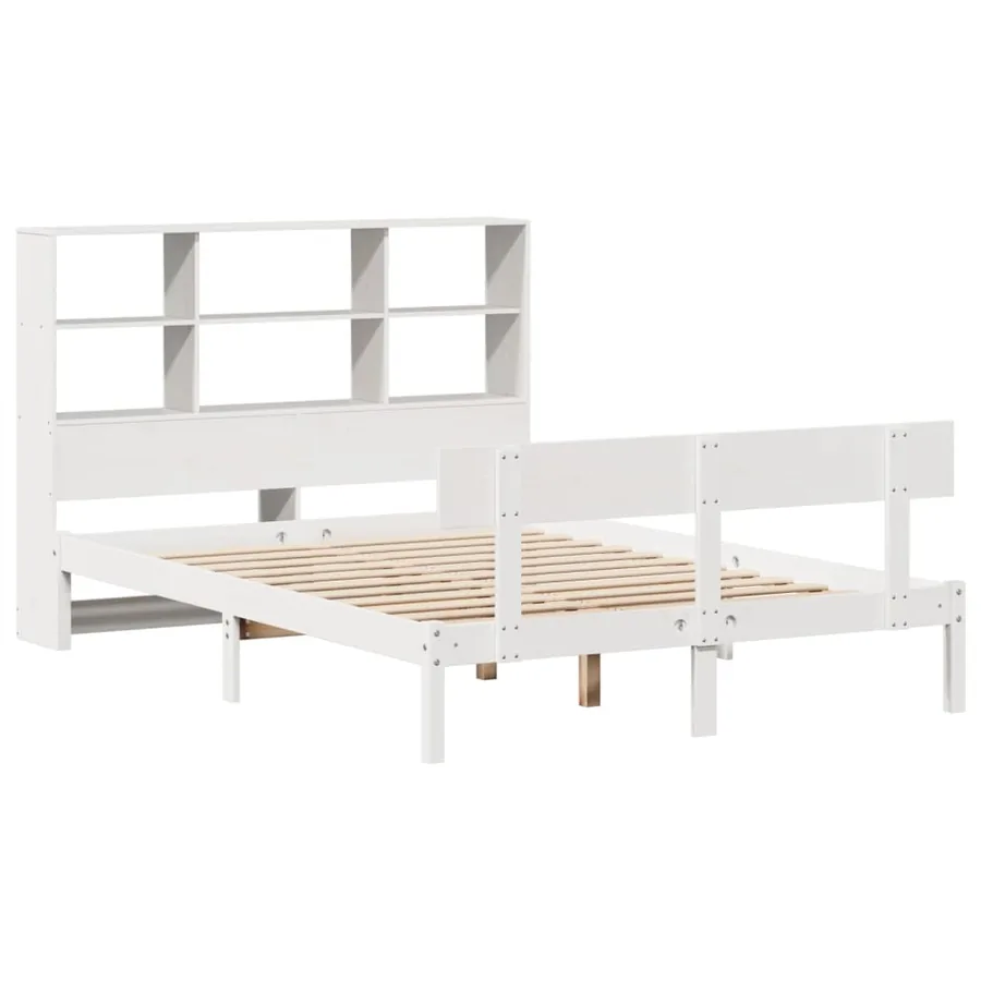 Lit bibliothèque sans matelas blanc 140x200 cm bois pin massif - 3