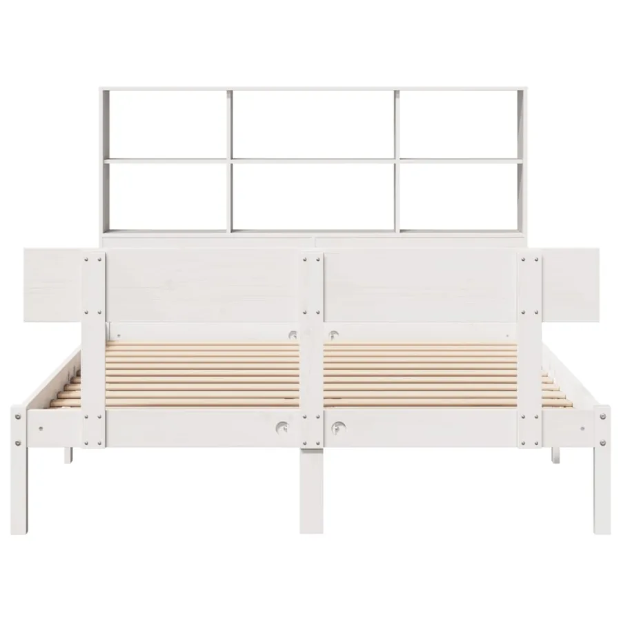 Lit bibliothèque sans matelas blanc 140x200 cm bois pin massif - 4