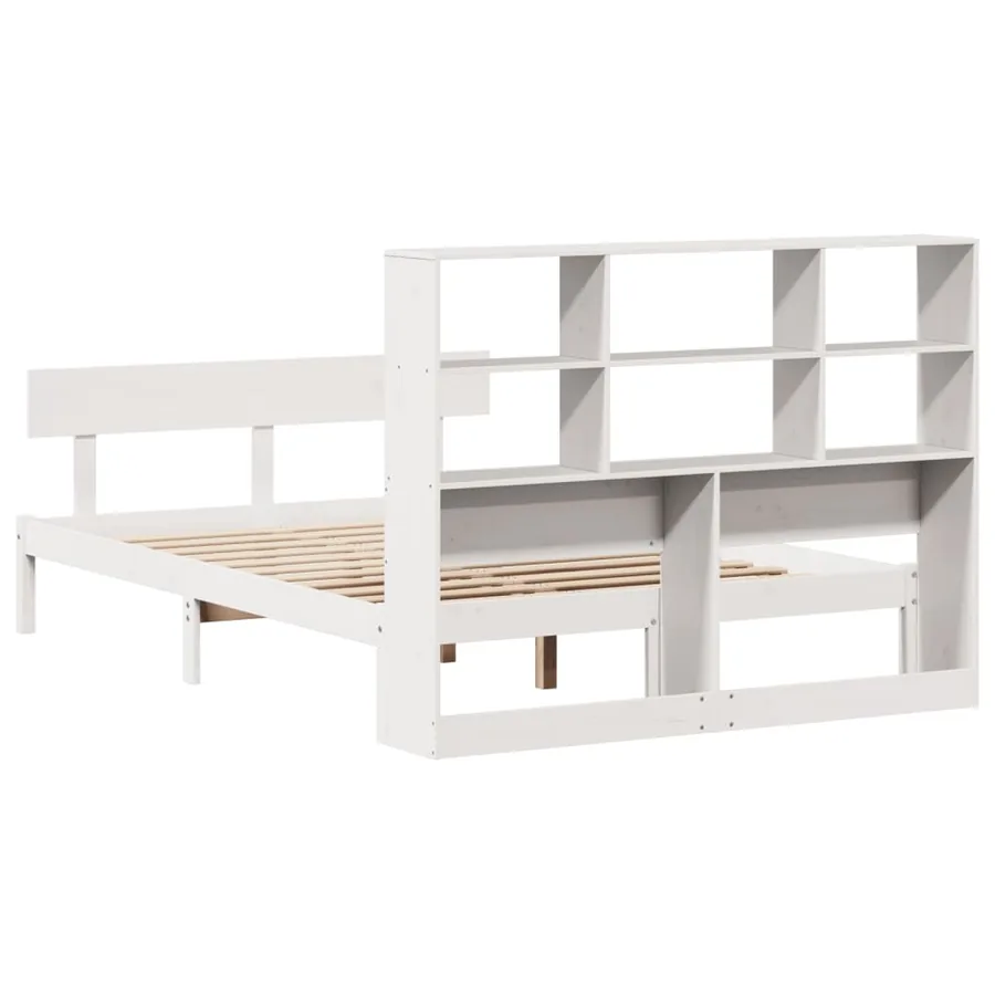 Lit bibliothèque sans matelas blanc 140x200 cm bois pin massif - 8