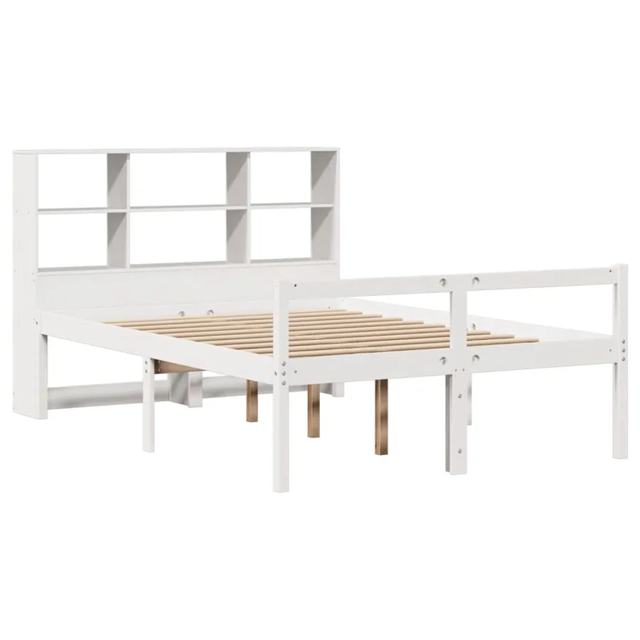 Lit bibliothèque sans matelas blanc 140x200 cm bois pin massif - 3