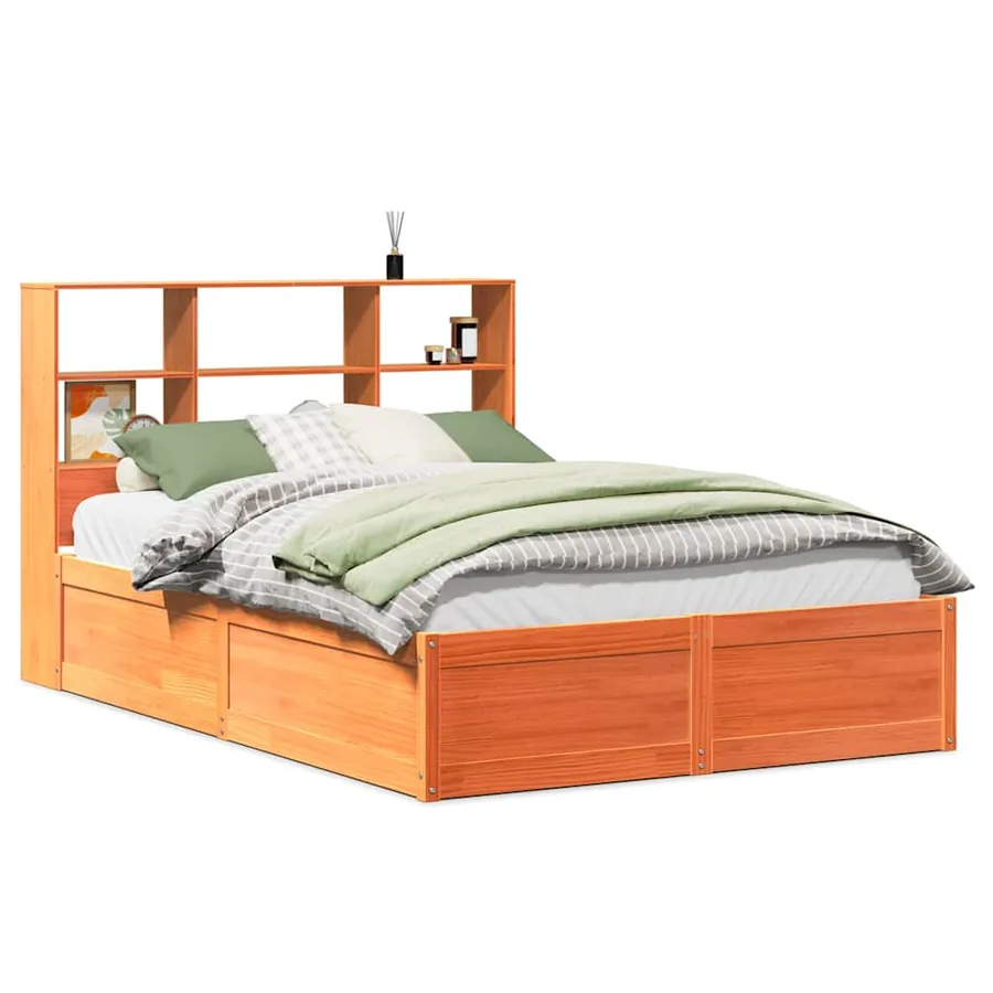 Cadre de lit sans matelas cire marron 135x190cm bois pin massif - 2