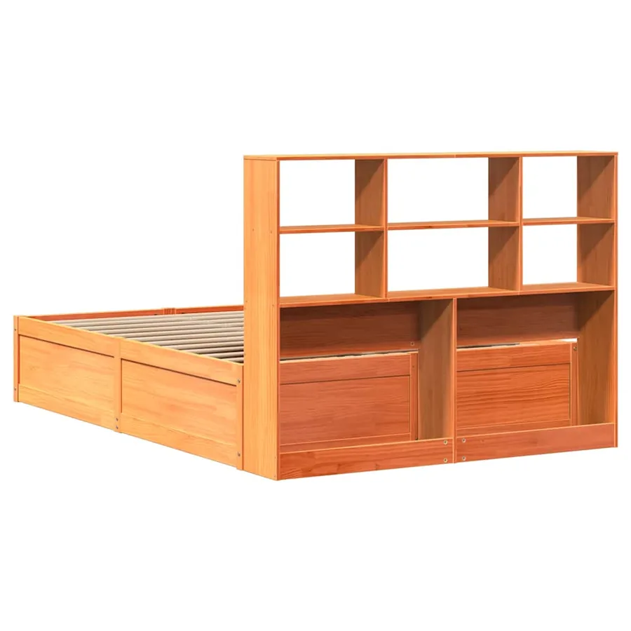 Cadre de lit sans matelas cire marron 135x190cm bois pin massif - 7
