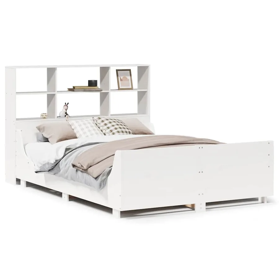 Lit bibliothèque sans matelas blanc 140x200 cm bois massif - 2