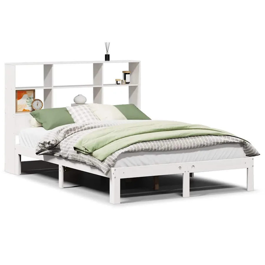 Lit bibliothèque sans matelas blanc 160x200 cm bois pin massif - 2