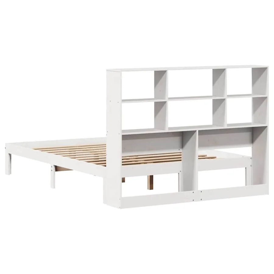 Lit bibliothèque sans matelas blanc 160x200 cm bois pin massif - 8