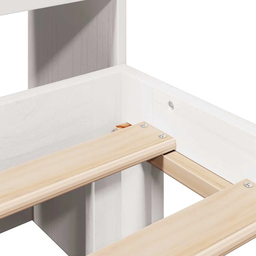 Lit bibliothèque sans matelas blanc 160x200 cm bois pin massif - 9