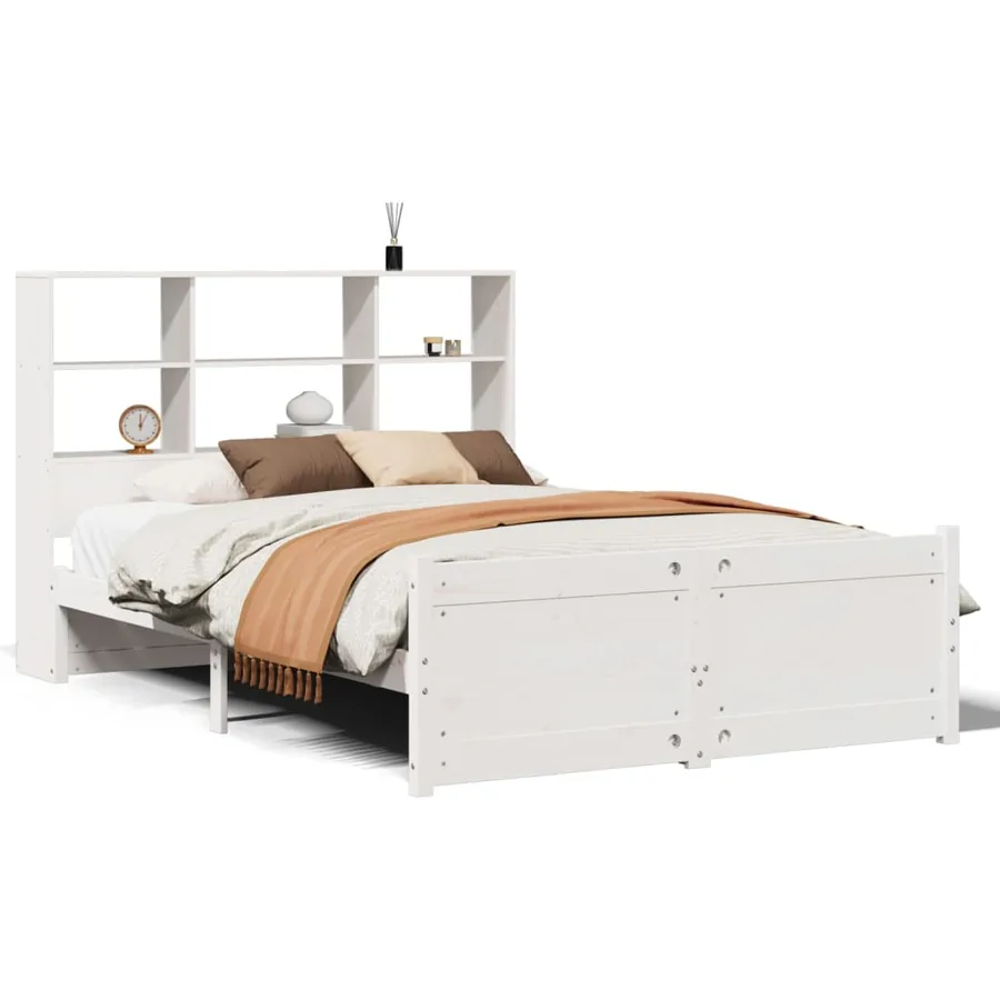 Lit bibliothèque sans matelas blanc 160x200 cm bois pin massif - 2