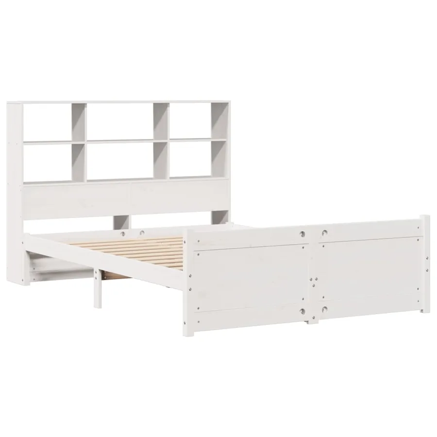 Lit bibliothèque sans matelas blanc 160x200 cm bois pin massif - 3
