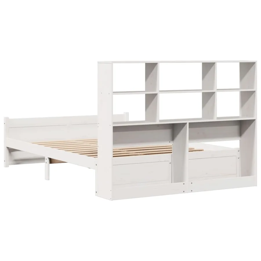 Lit bibliothèque sans matelas blanc 160x200 cm bois pin massif - 6