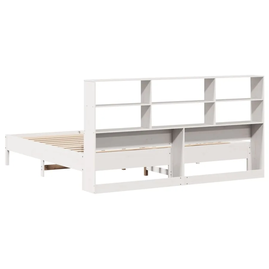 Lit bibliothèque sans matelas blanc 180x200 cm bois pin massif - 6