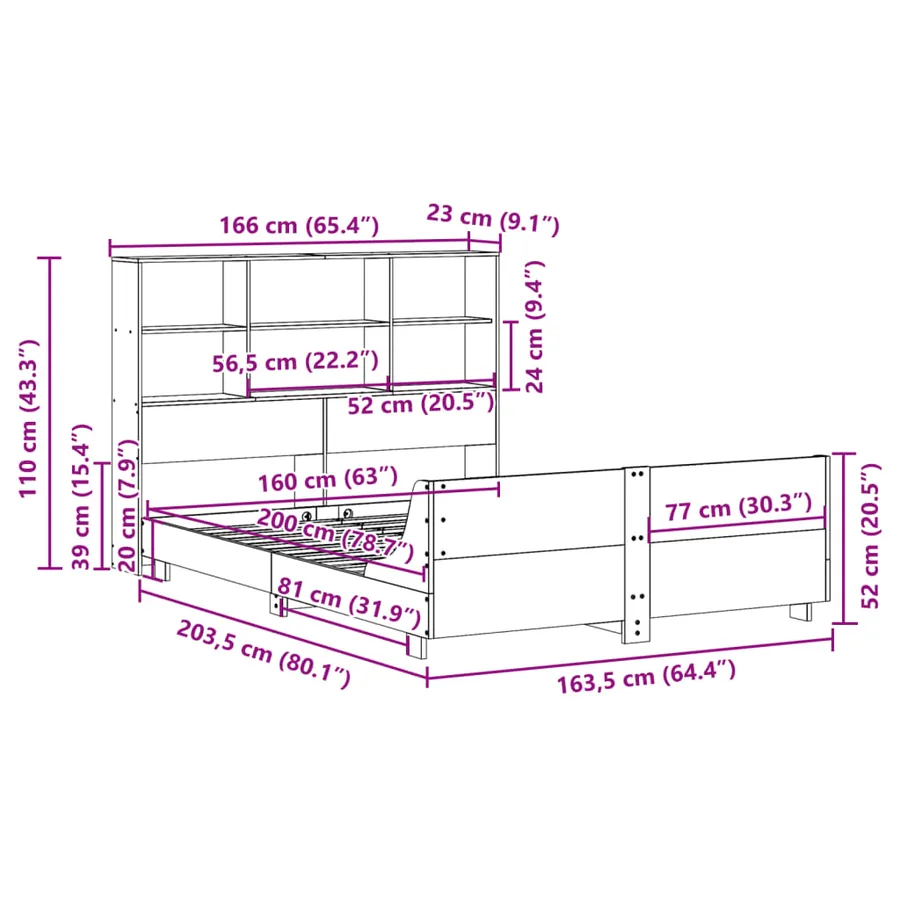 Cadre de lit sans matelas blanc 160x200 cm bois de pin massif - 12