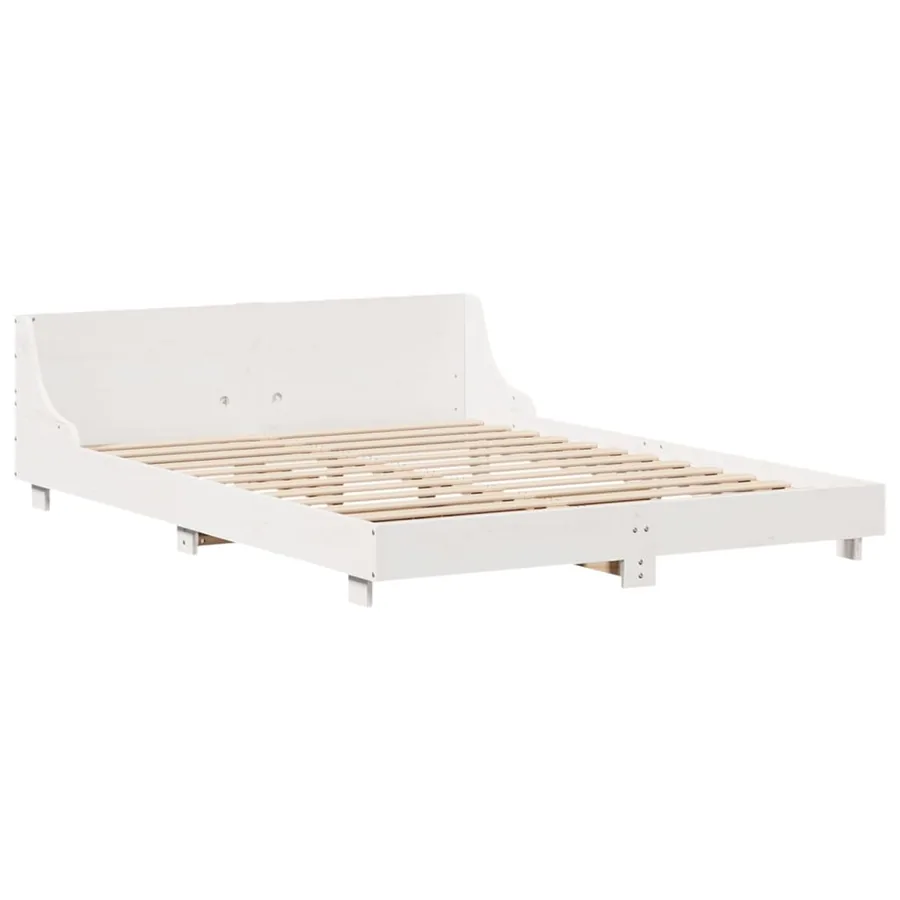 Cadre de lit sans matelas blanc 160x200 cm bois de pin massif - 5