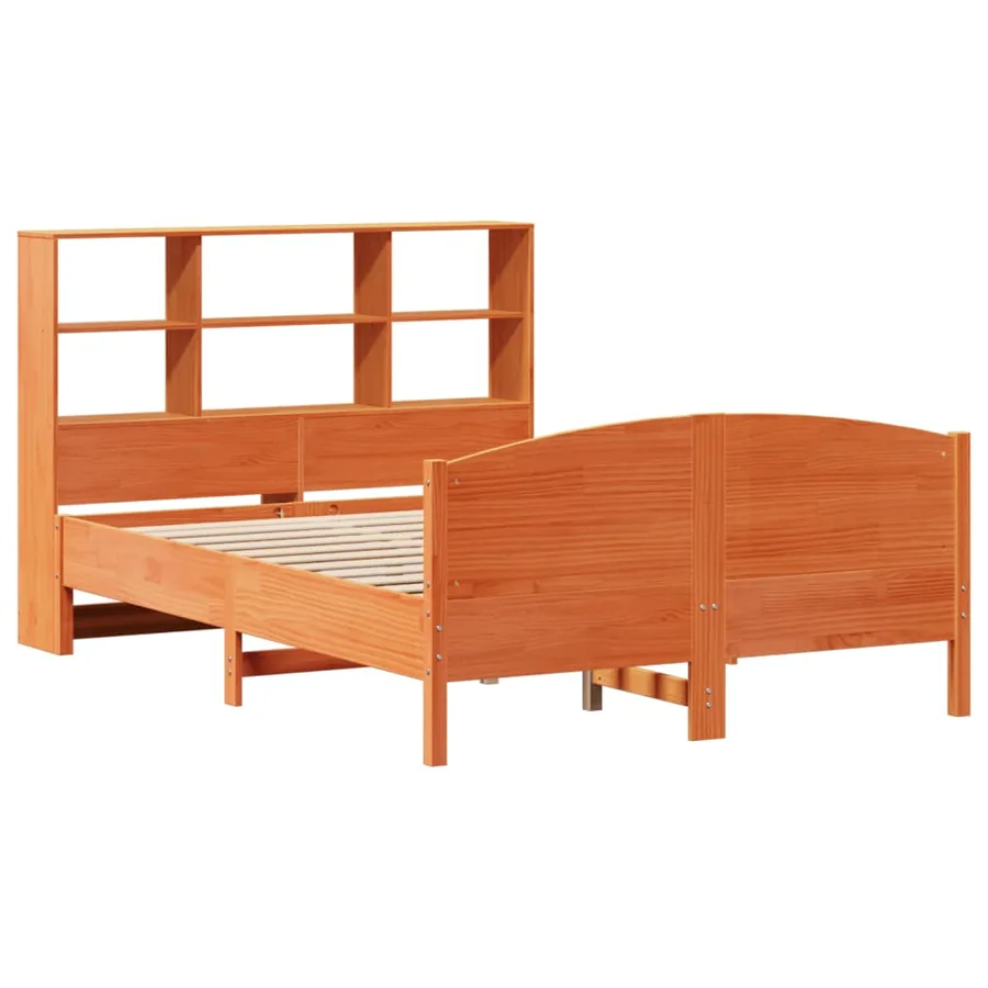 Lit bibliothèque sans matelas cire marron 160x200 cm pin massif - 3