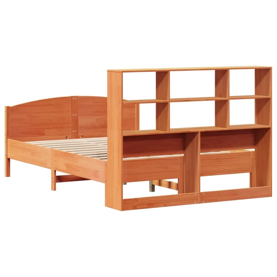 Lit bibliothèque sans matelas cire marron 160x200 cm pin massif - 6