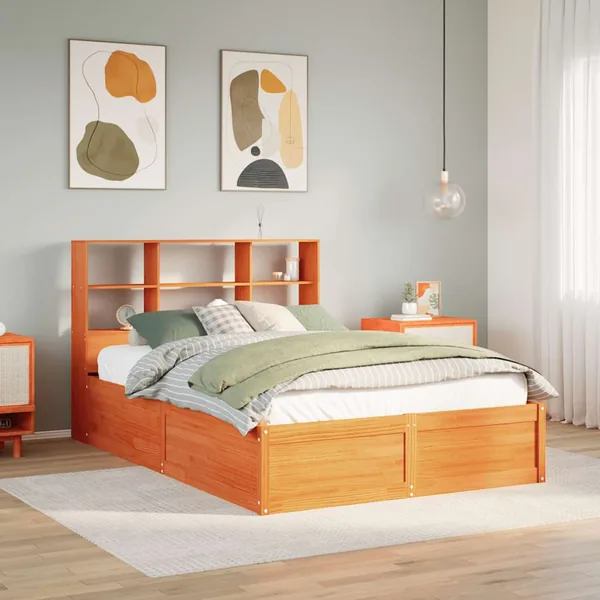 Cadre de lit sans matelas cire marron 160x200cm bois pin massif