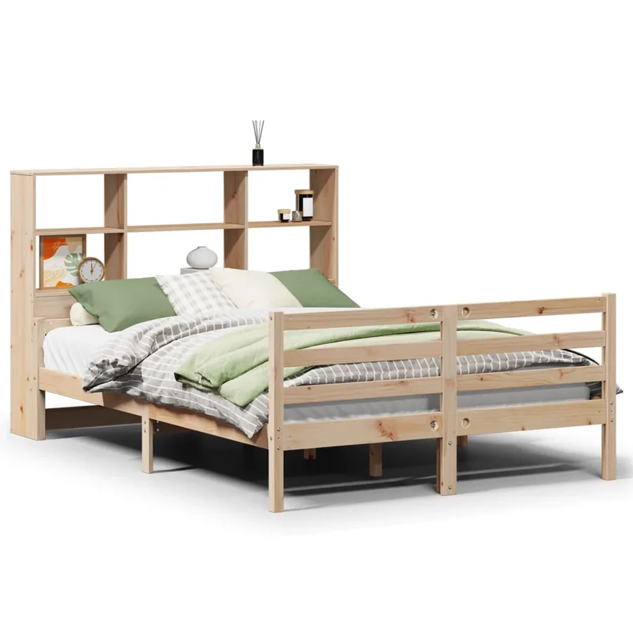Lit bibliothèque sans matelas 140x200 cm bois massif de pin - 2