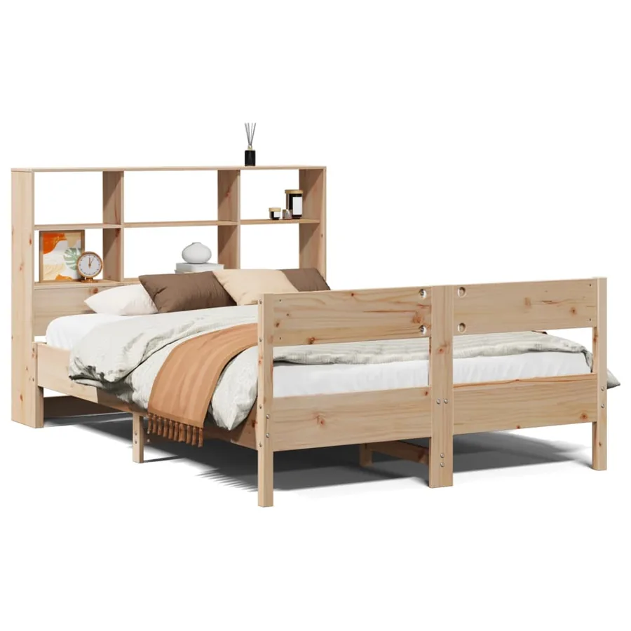 Lit bibliothèque sans matelas 140x190 cm bois de pin massif - 2