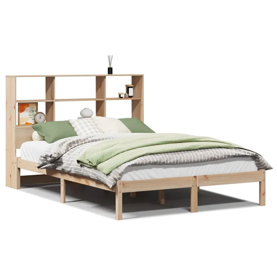 Lit bibliothèque sans matelas 140x190 cm bois de pin massif - 2