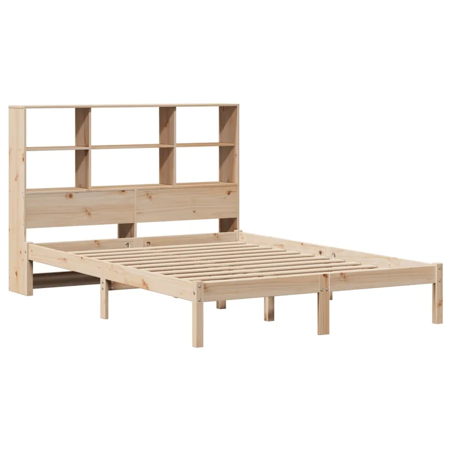 Lit bibliothèque sans matelas 140x190 cm bois de pin massif - 3