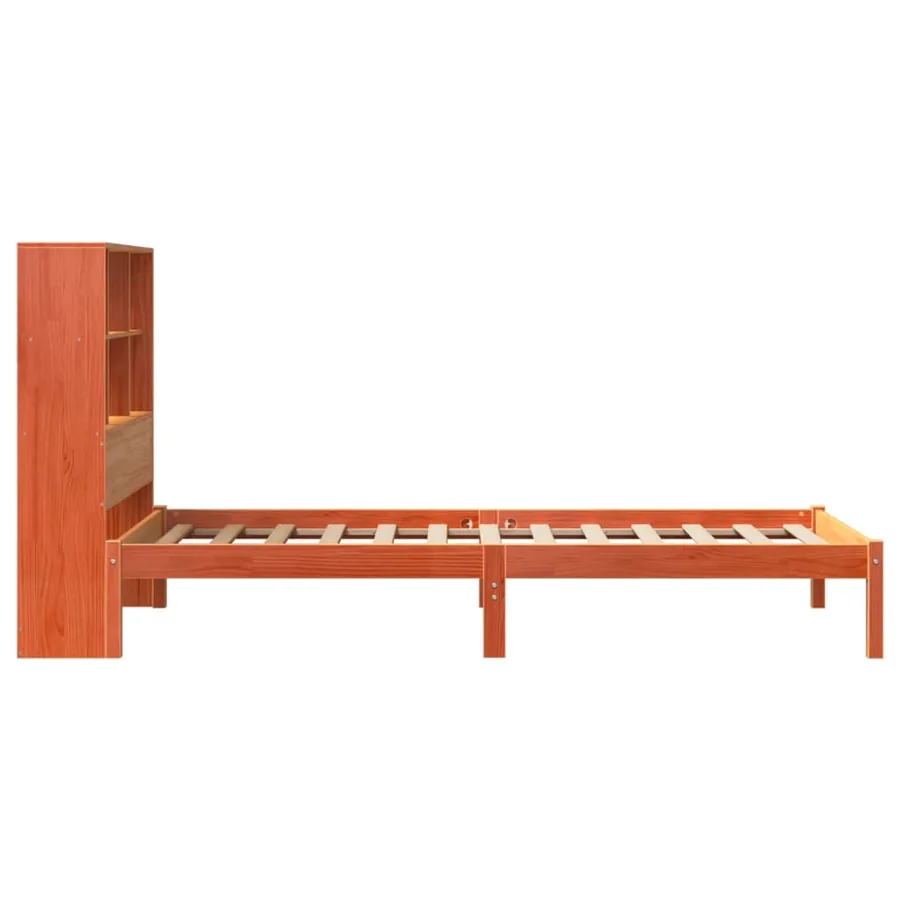 Lit bibliothèque sans matelas cire marron 100x200 cm pin massif - 7