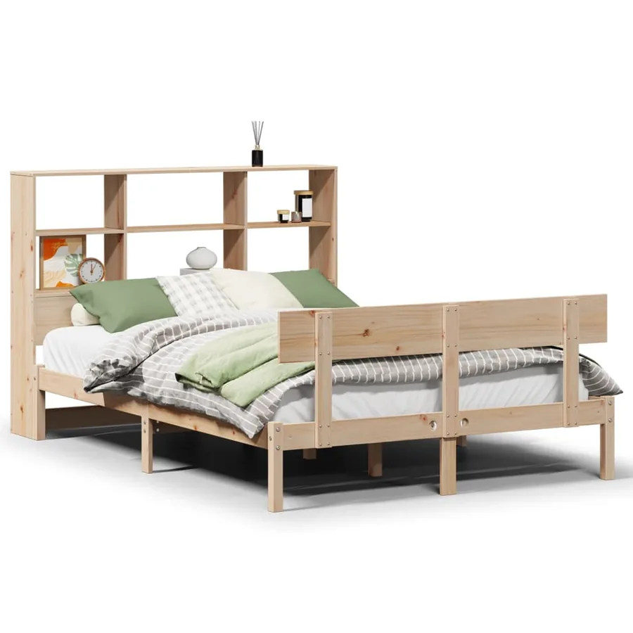 Lit bibliothèque sans matelas 140x190 cm bois de pin massif - 2