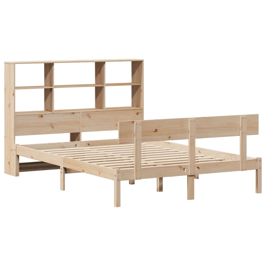 Lit bibliothèque sans matelas 140x190 cm bois de pin massif - 3
