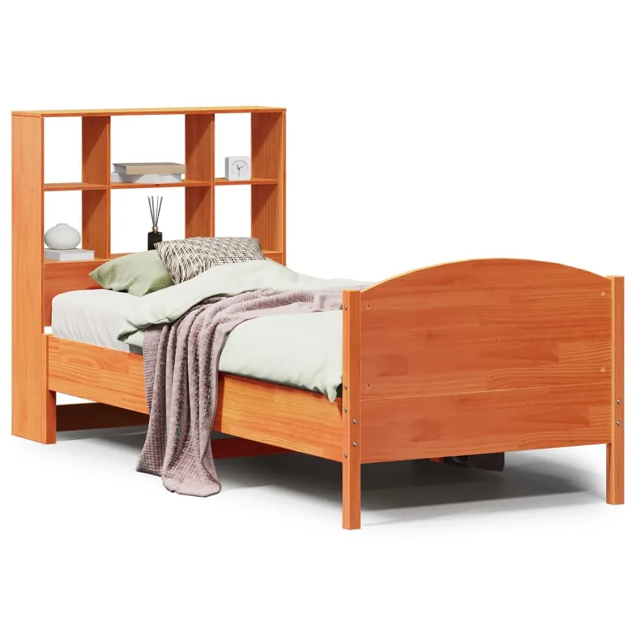 Lit bibliothèque sans matelas cire marron 100x200 cm pin massif - 2