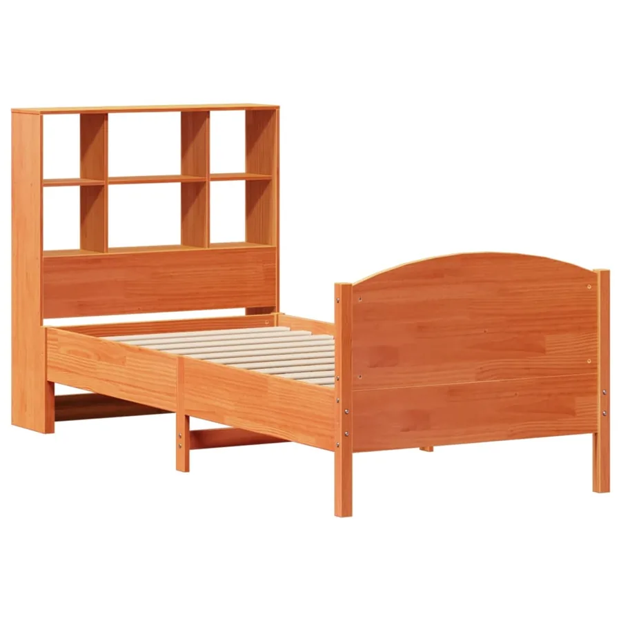 Lit bibliothèque sans matelas cire marron 100x200 cm pin massif - 3