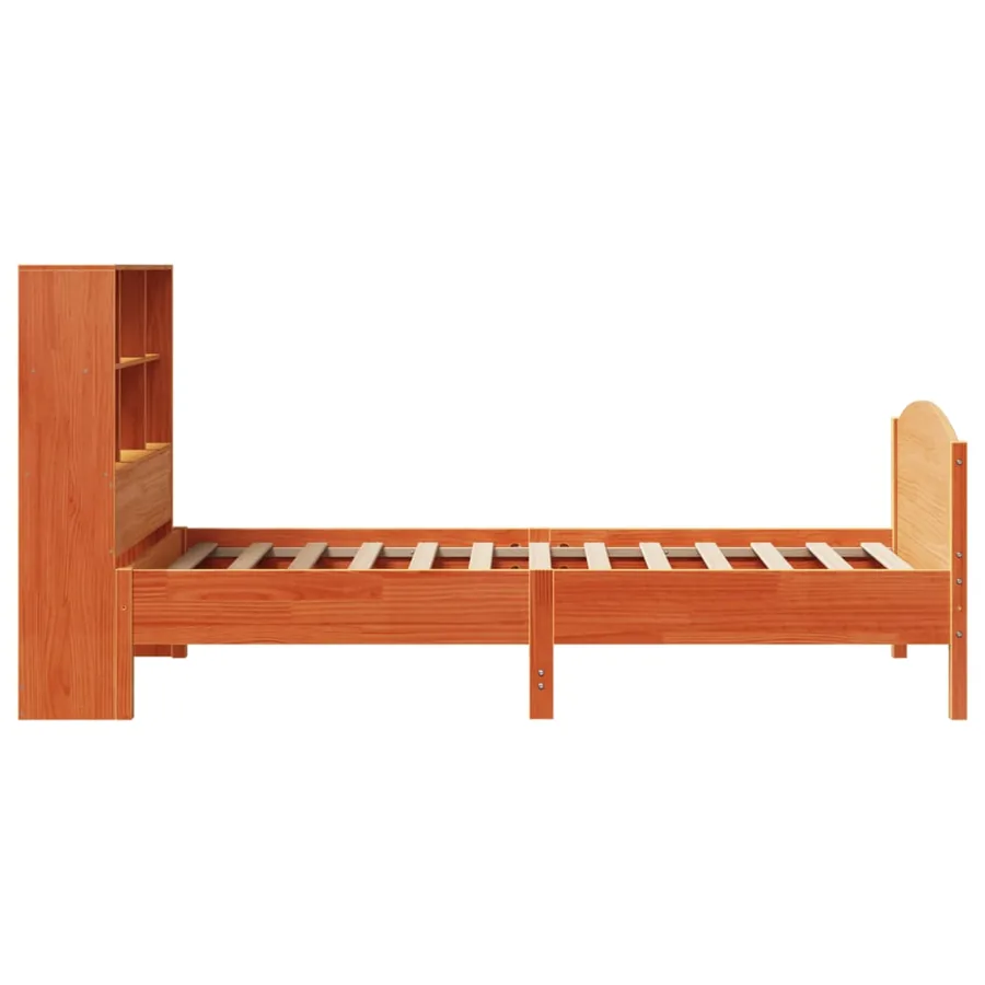 Lit bibliothèque sans matelas cire marron 100x200 cm pin massif - 5