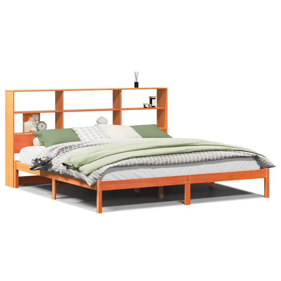 Lit bibliothèque sans matelas cire marron 180x200 cm pin massif - 2