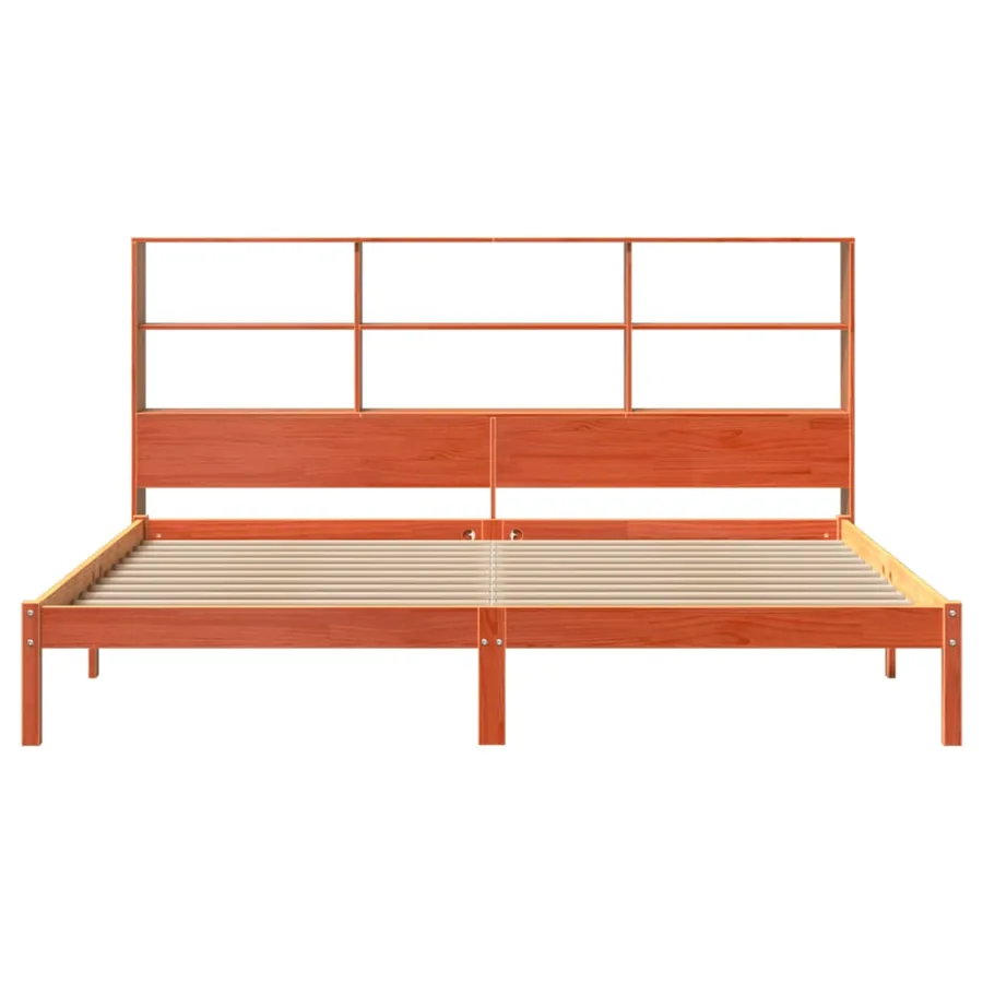 Lit bibliothèque sans matelas cire marron 180x200 cm pin massif - 4