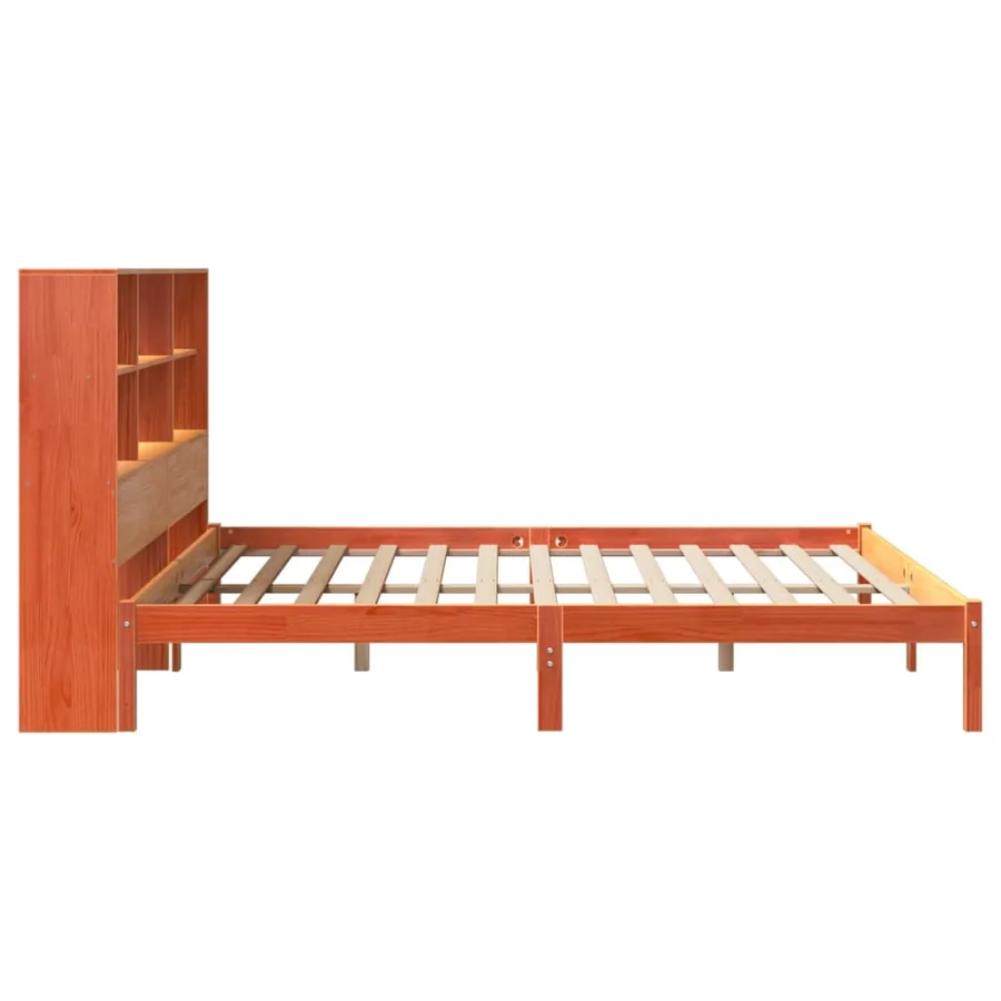 Lit bibliothèque sans matelas cire marron 180x200 cm pin massif - 7