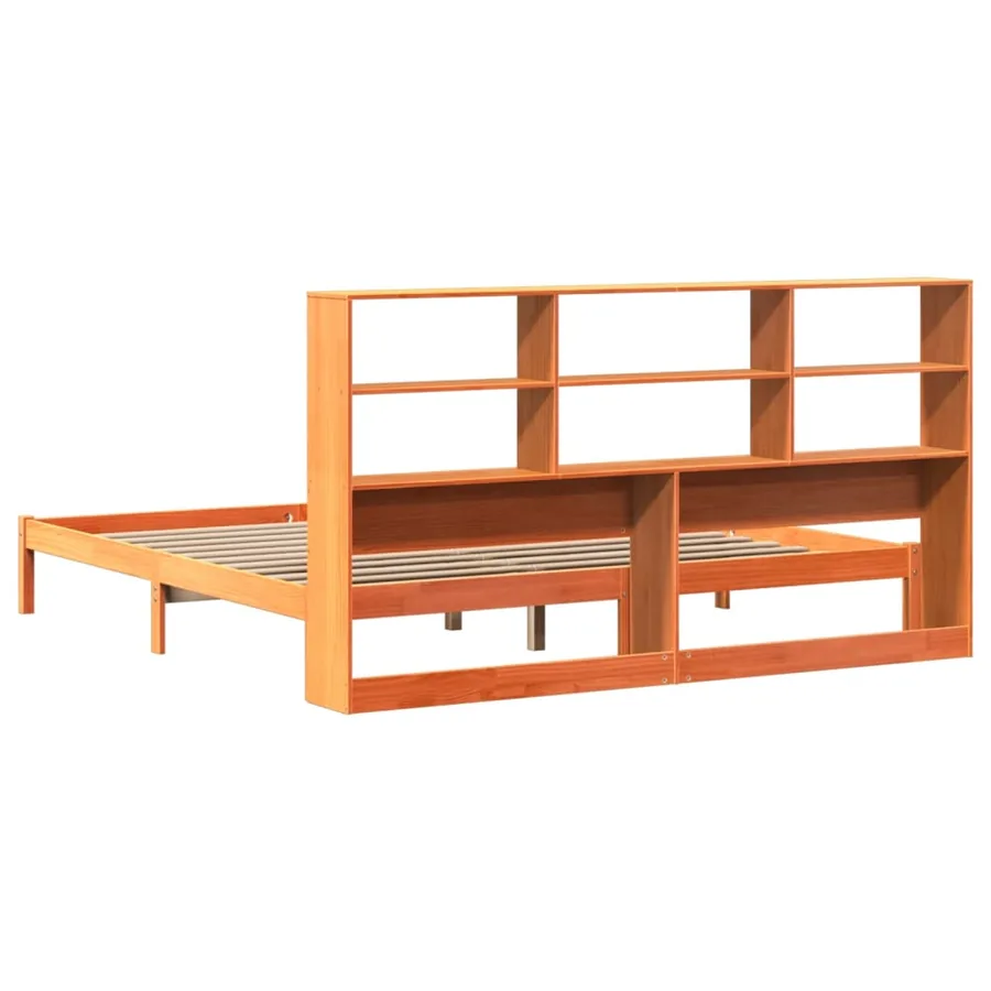 Lit bibliothèque sans matelas cire marron 180x200 cm pin massif - 8