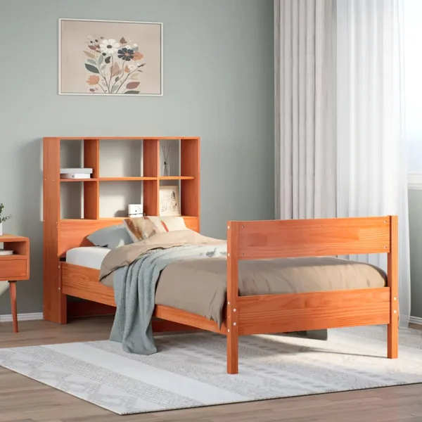 Lit bibliothèque sans matelas cire marron 75x190 cm pin massif