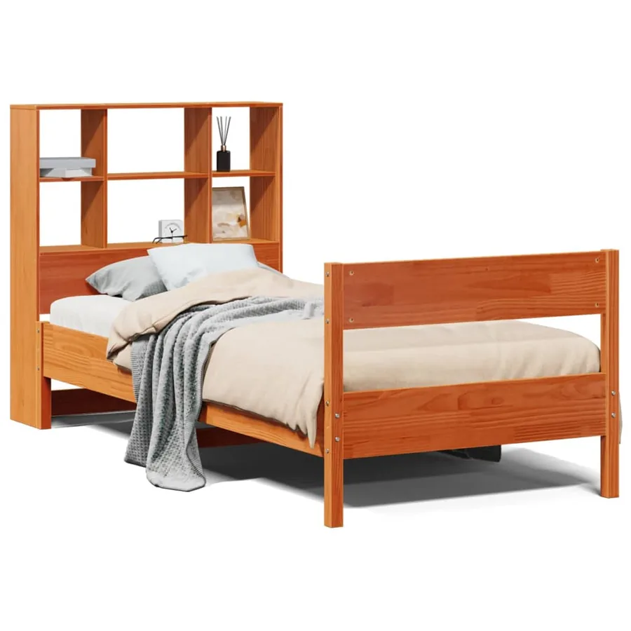 Lit bibliothèque sans matelas cire marron 75x190 cm pin massif - 2