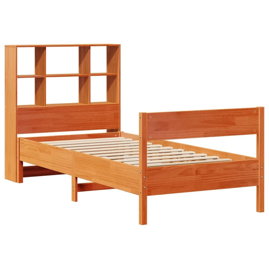Lit bibliothèque sans matelas cire marron 75x190 cm pin massif - 3