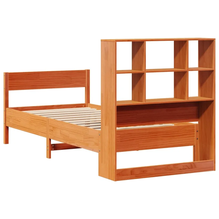Lit bibliothèque sans matelas cire marron 75x190 cm pin massif - 6