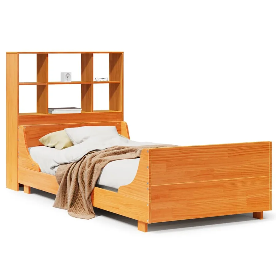 Lit bibliothèque sans matelas cire marron 75x190 cm bois massif - 2